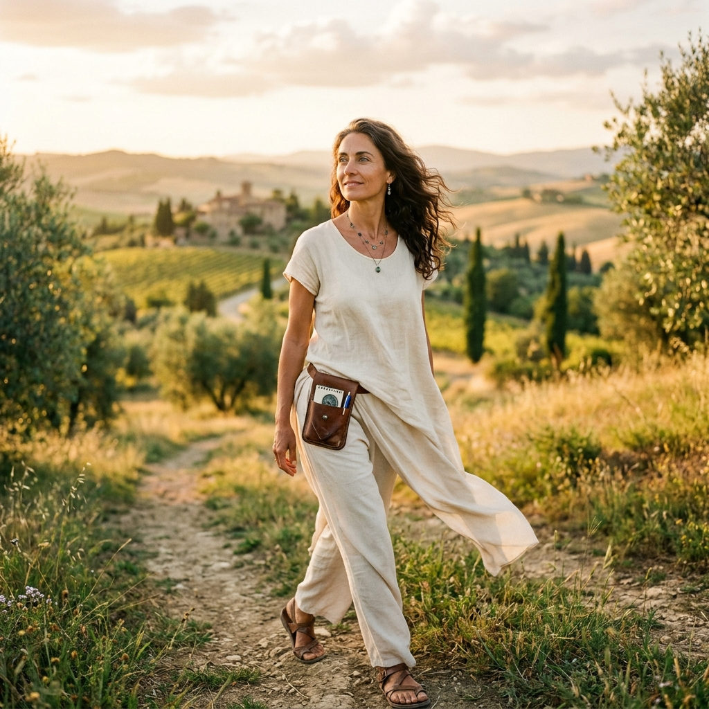 Oriane marchant dans la campagne du Luberon